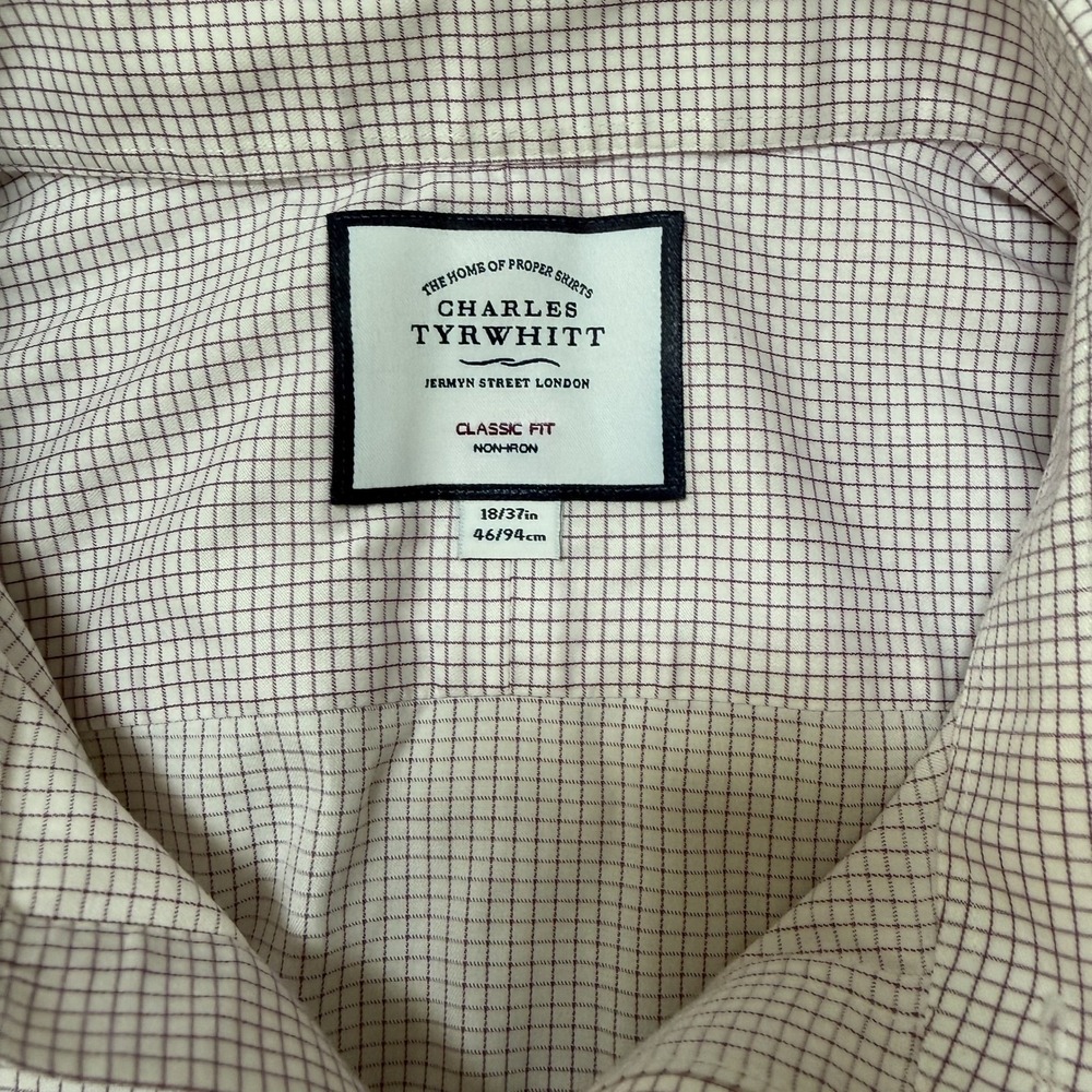 Charles Tyrwhitt Dress Shirt Lavender Mens 18/37 Check Excellent Condition
